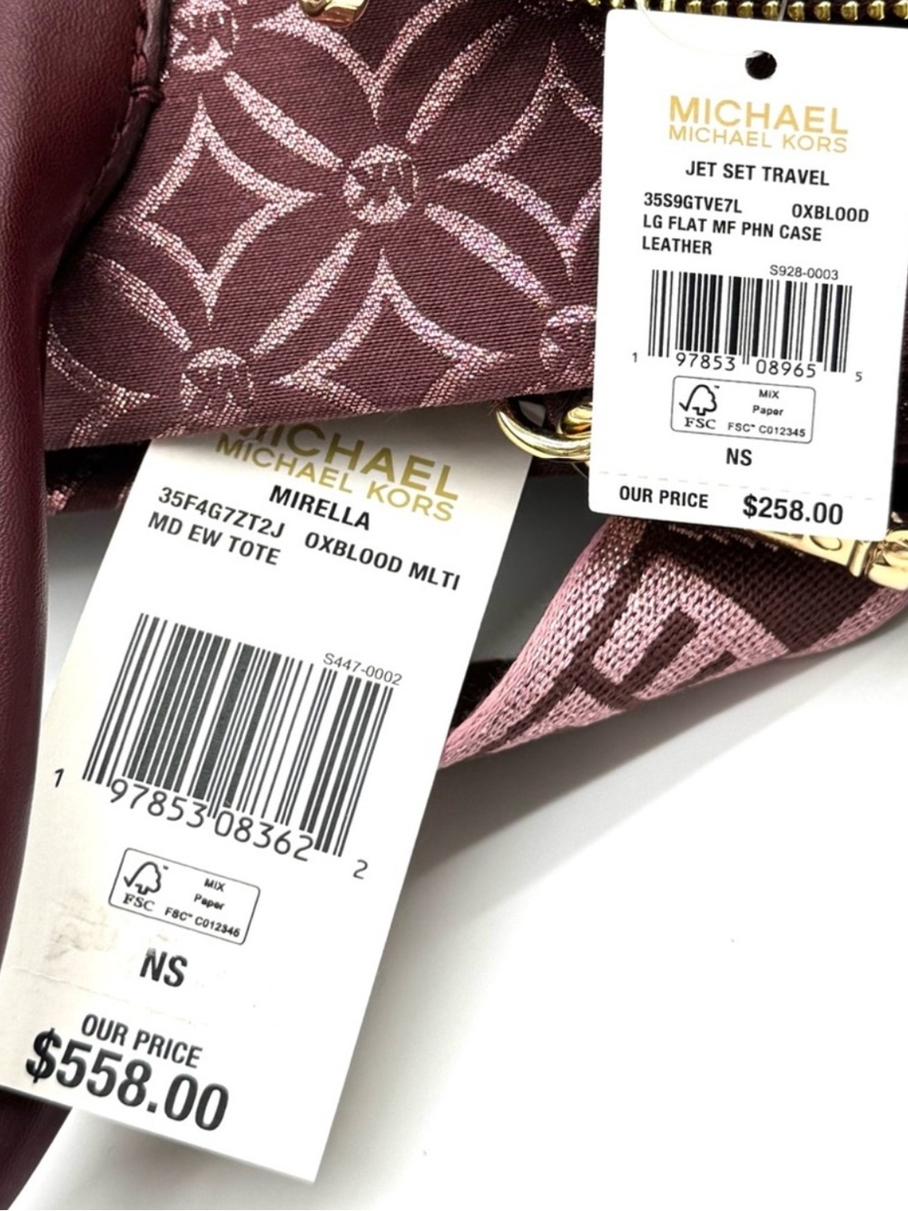 Michael Kors Medium Mirella Tote Bag & Matching Phone Case Wallet - Ox Blood - Picture 10 of 10